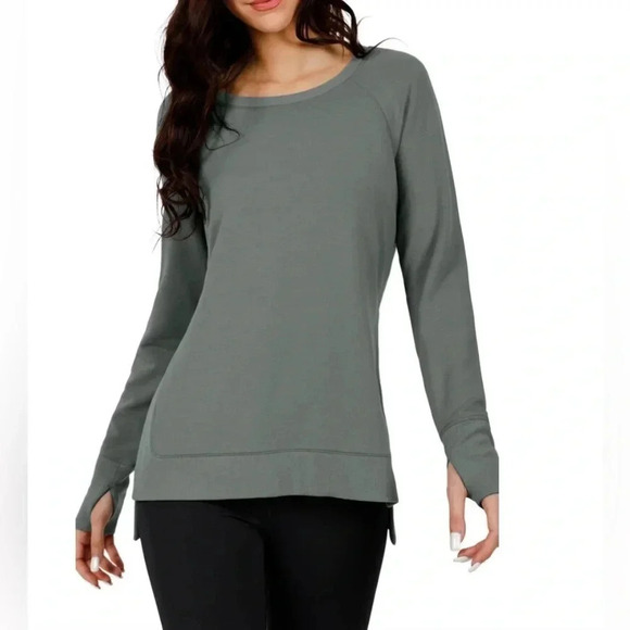 90 DEGREE/ Forest green/ Crew neck/ Raglan sweater/ Side slits/ Size US L - Picture 2 of 13